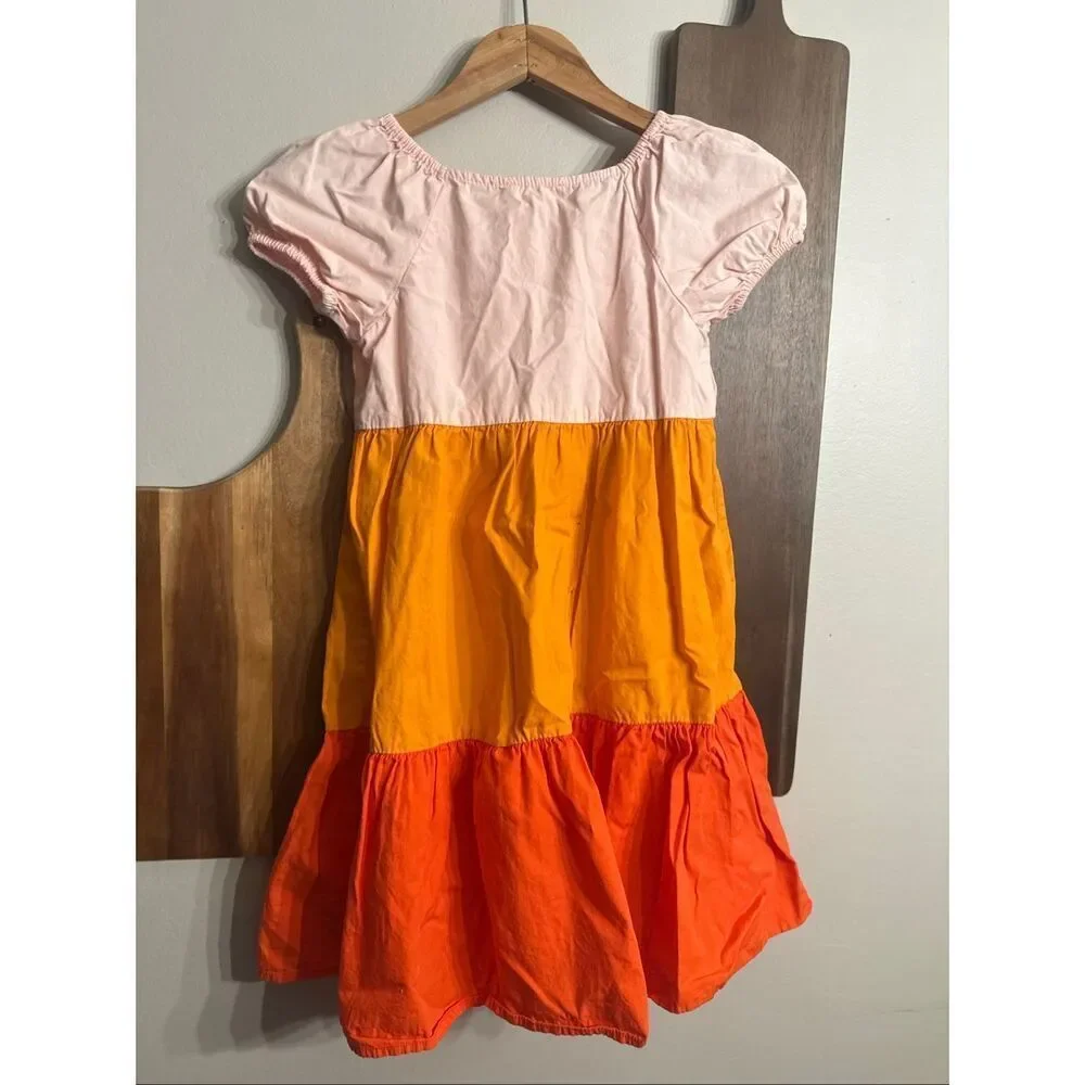 Tucker + Tate Pink Yellow Orange Colorblock Tiered‎ Ruffle Flare Dress Size 7